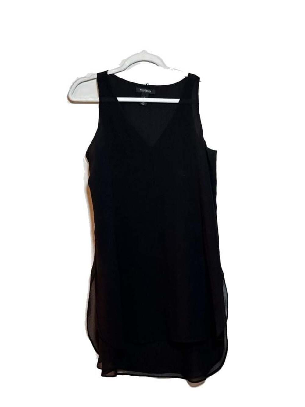 S White House Black Market Black Sleeveless V-Neck Layered Chiffon Tunic Top
